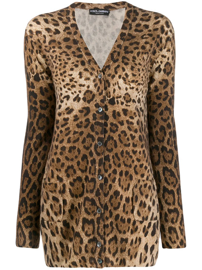 Leopard-Print Cashmere Cardigan