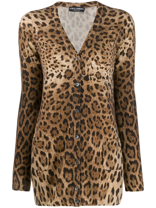 Leopard-Print Cashmere Cardigan