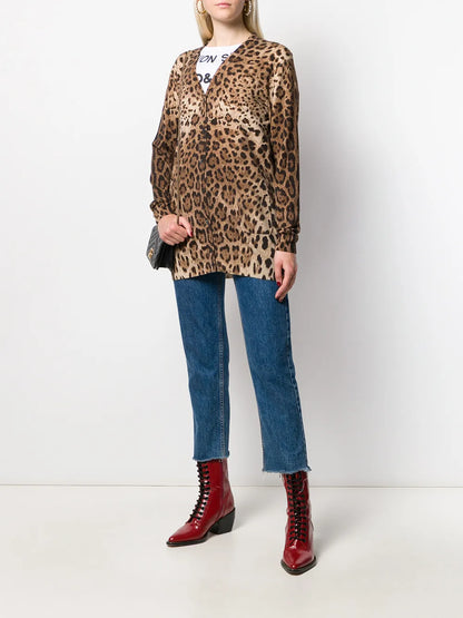 Leopard-Print Cashmere Cardigan