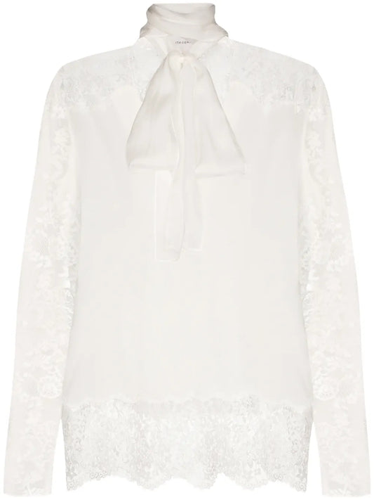 Lace Detail Pussy Bow Blouse
