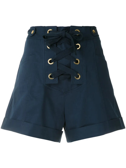 High-Waist Lace-Up Fastening Shorts