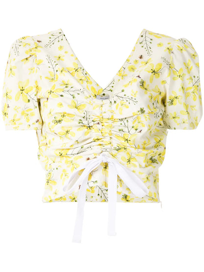 Gathered Floral-Print Top