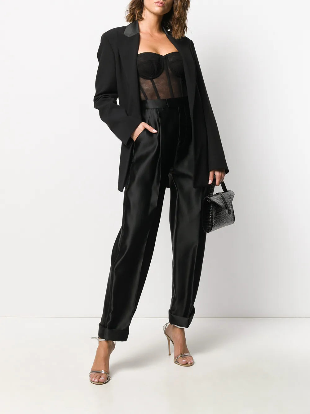 High-Waisted Silk Trousers