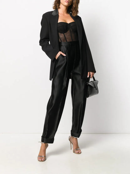 High-Waisted Silk Trousers