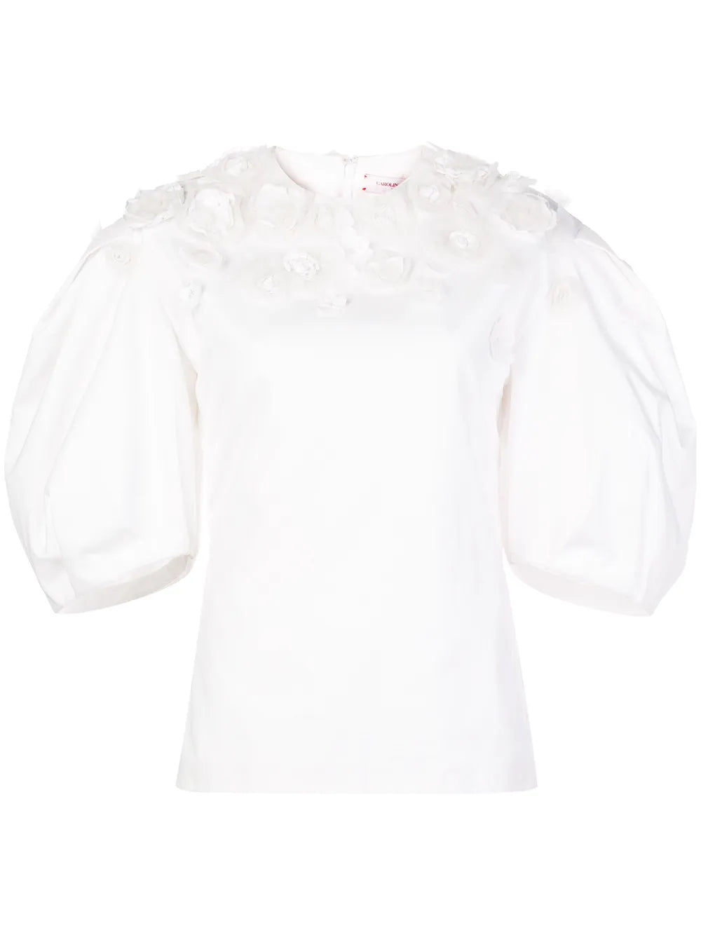 Floral Appliqués Puff Sleeve Blouse