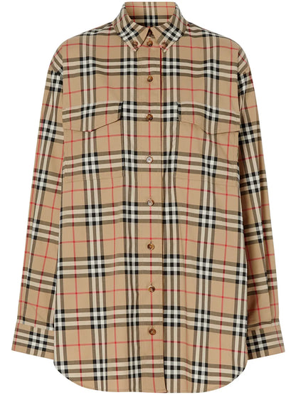 Vintage Check Stretch Cotton Oversized Shirt