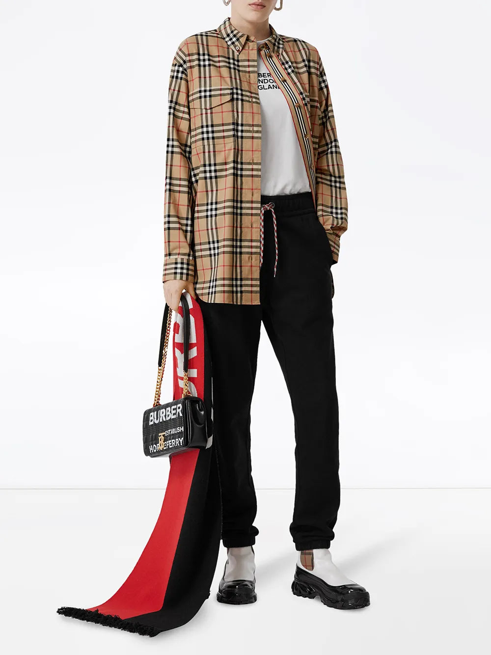 Vintage Check Stretch Cotton Oversized Shirt