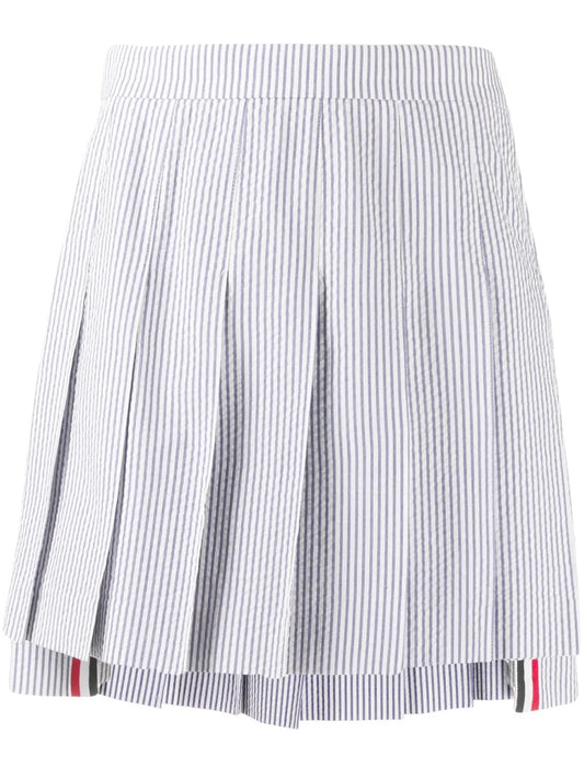 Seersucker Pleated Miniskirt