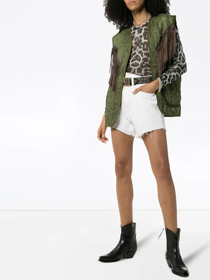 Crossover Waist Denim Shorts