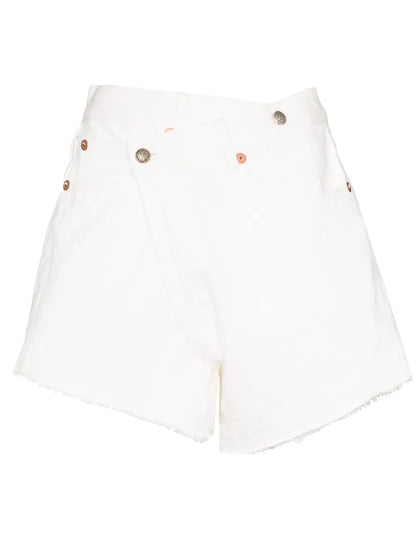 Crossover Waist Denim Shorts