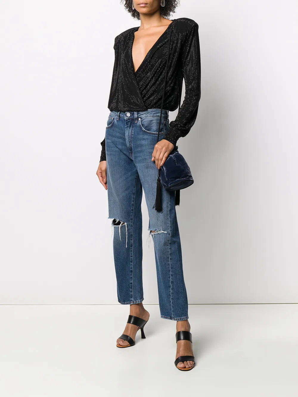 Crystal-Embellished Wrap Bodysuit