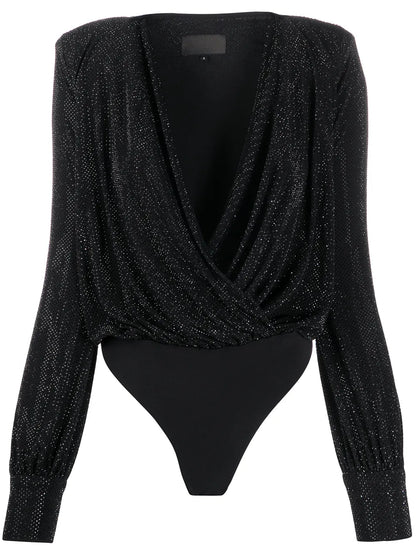 Crystal-Embellished Wrap Bodysuit