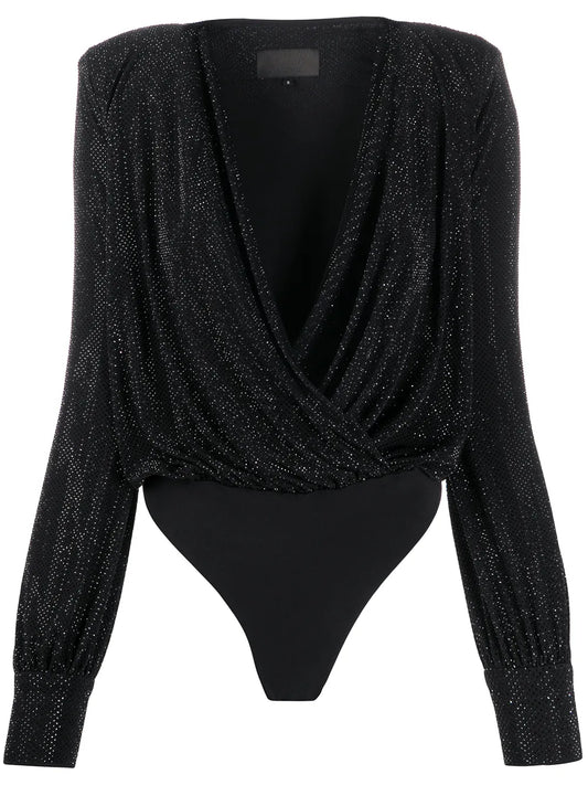 Crystal-Embellished Wrap Bodysuit