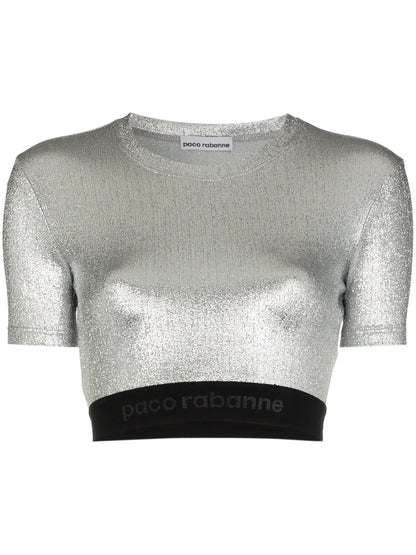 Metallic Logo Embroidered Crop Top