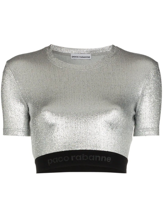 Metallic Logo Embroidered Crop Top
