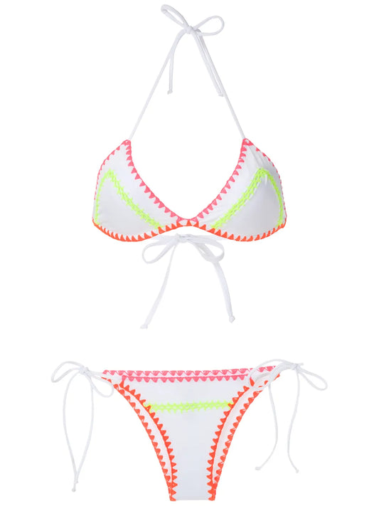Crochet Neon Trim Bikini Set