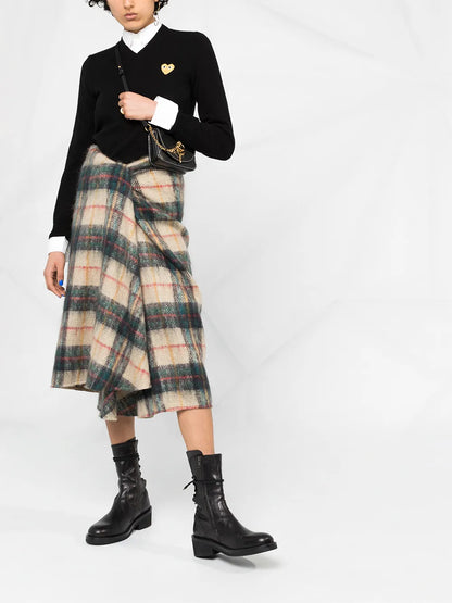 Heart-Patch V-Neck Wool Sweater