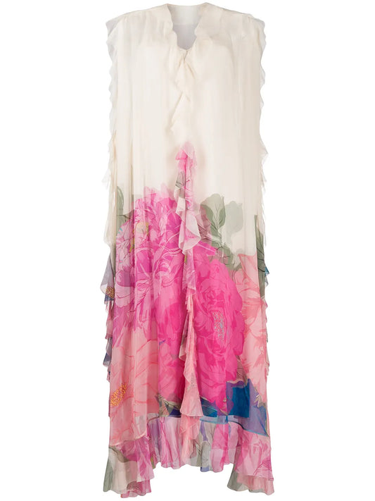 Ruffled Floral Print Gown