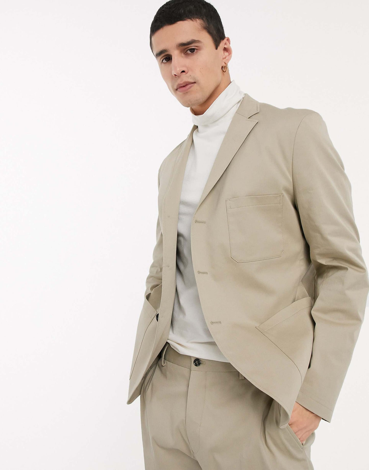 Cotton Slim Fit Patch Pocket Cotton Suit Jacket