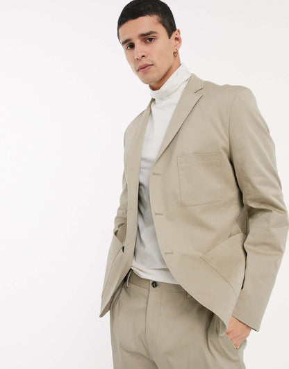 Cotton Slim Fit Patch Pocket Cotton Suit Jacket