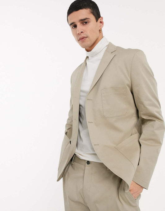 Cotton Slim Fit Patch Pocket Cotton Suit Jacket