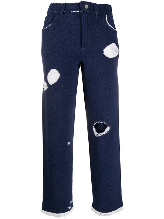 Denim-Inspired Knitted Boyfriend Trousers