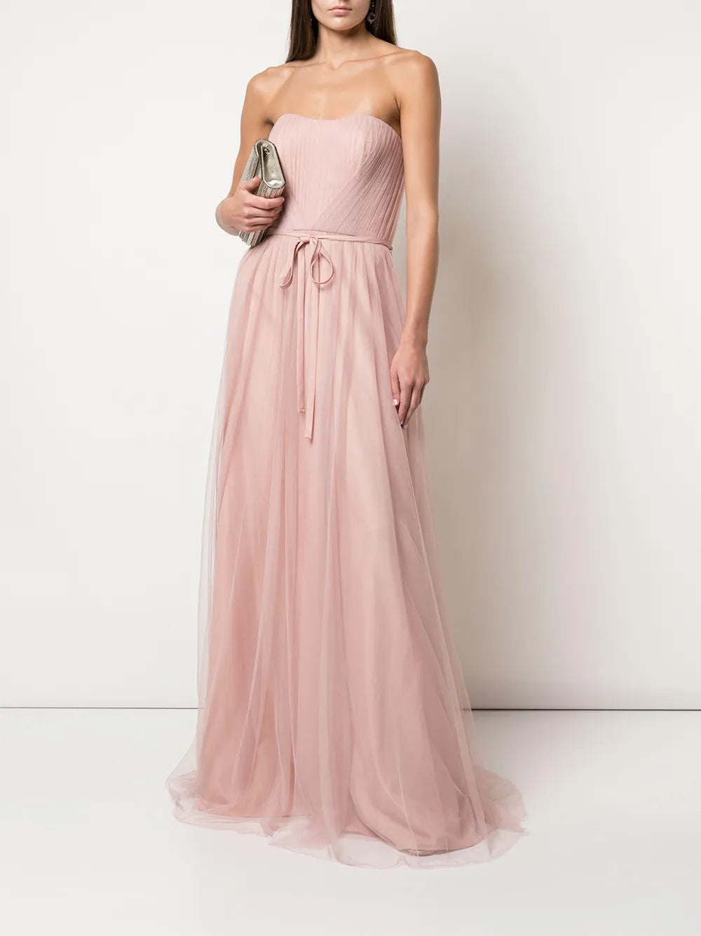Strapless Tulle Long Bridesmaid Gown
