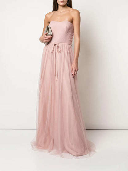 Strapless Tulle Long Bridesmaid Gown