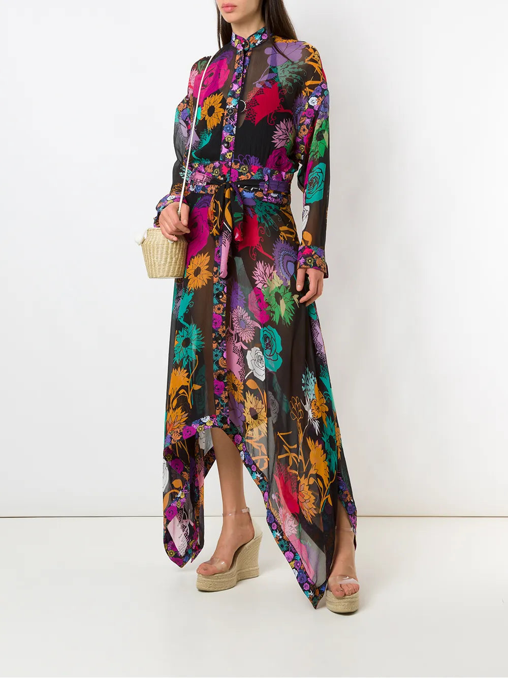 Floral Print Silk Long Dress