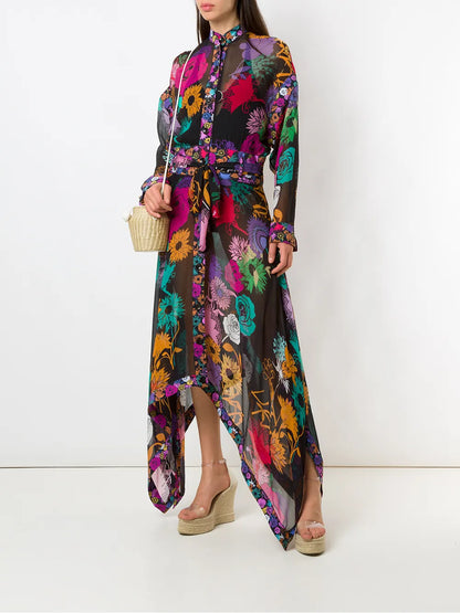 Floral Print Silk Long Dress