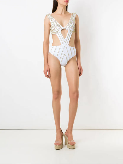 Embroidered Cut Out Swimsuit