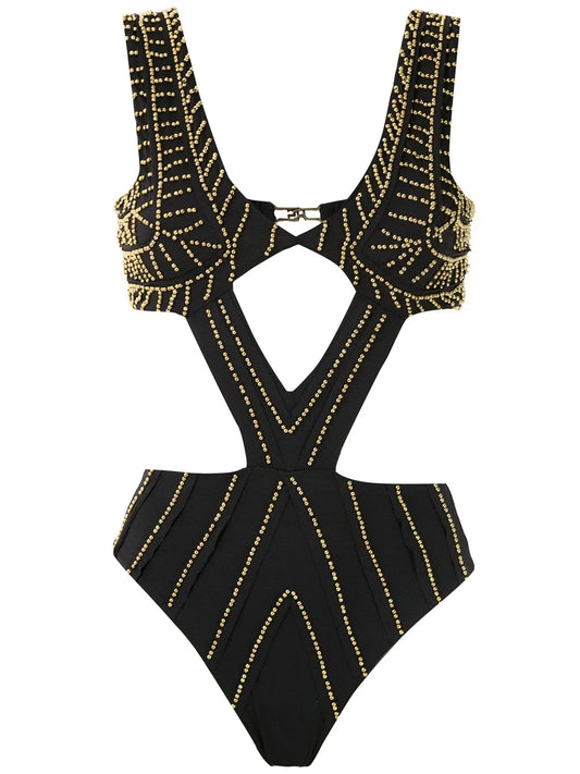 Embroidered Cut Out Swimsuit