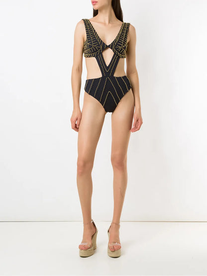 Embroidered Cut Out Swimsuit
