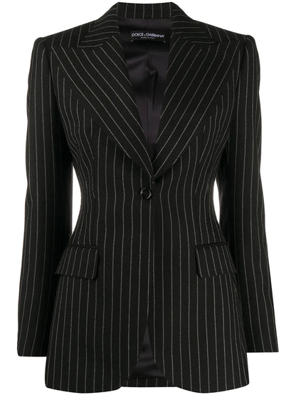 Pinstriped Single Button Blazer