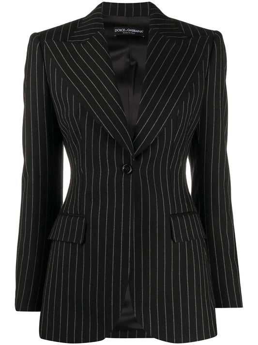 Pinstriped Single Button Blazer