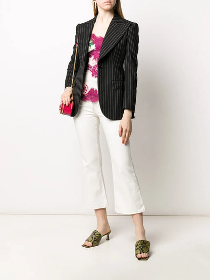 Pinstriped Single Button Blazer