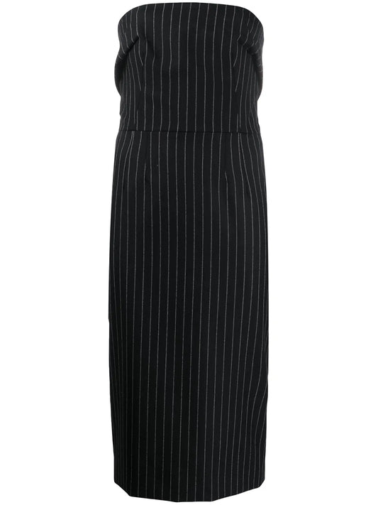 Pinstriped Strapless Midi Dress