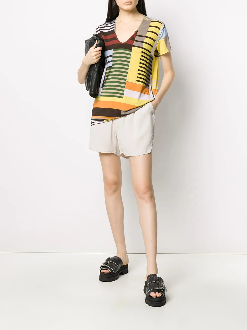 Colour Block V-Neck T-Shirt