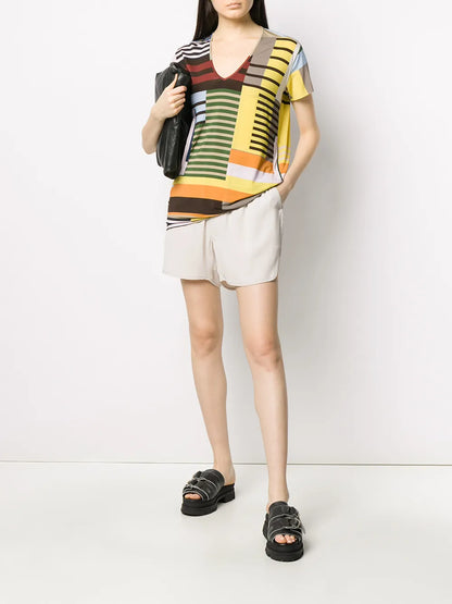 Colour Block V-Neck T-Shirt