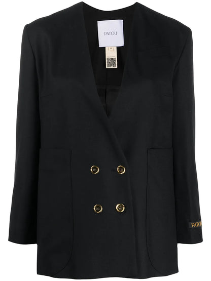 Collarless Double-Breasted Blazer