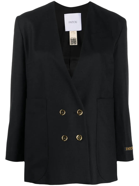 Collarless Double-Breasted Blazer