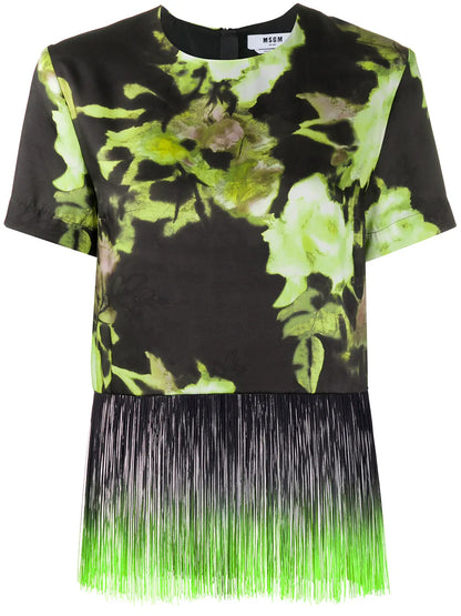 Floral Print Fringe Trim T-Shirt