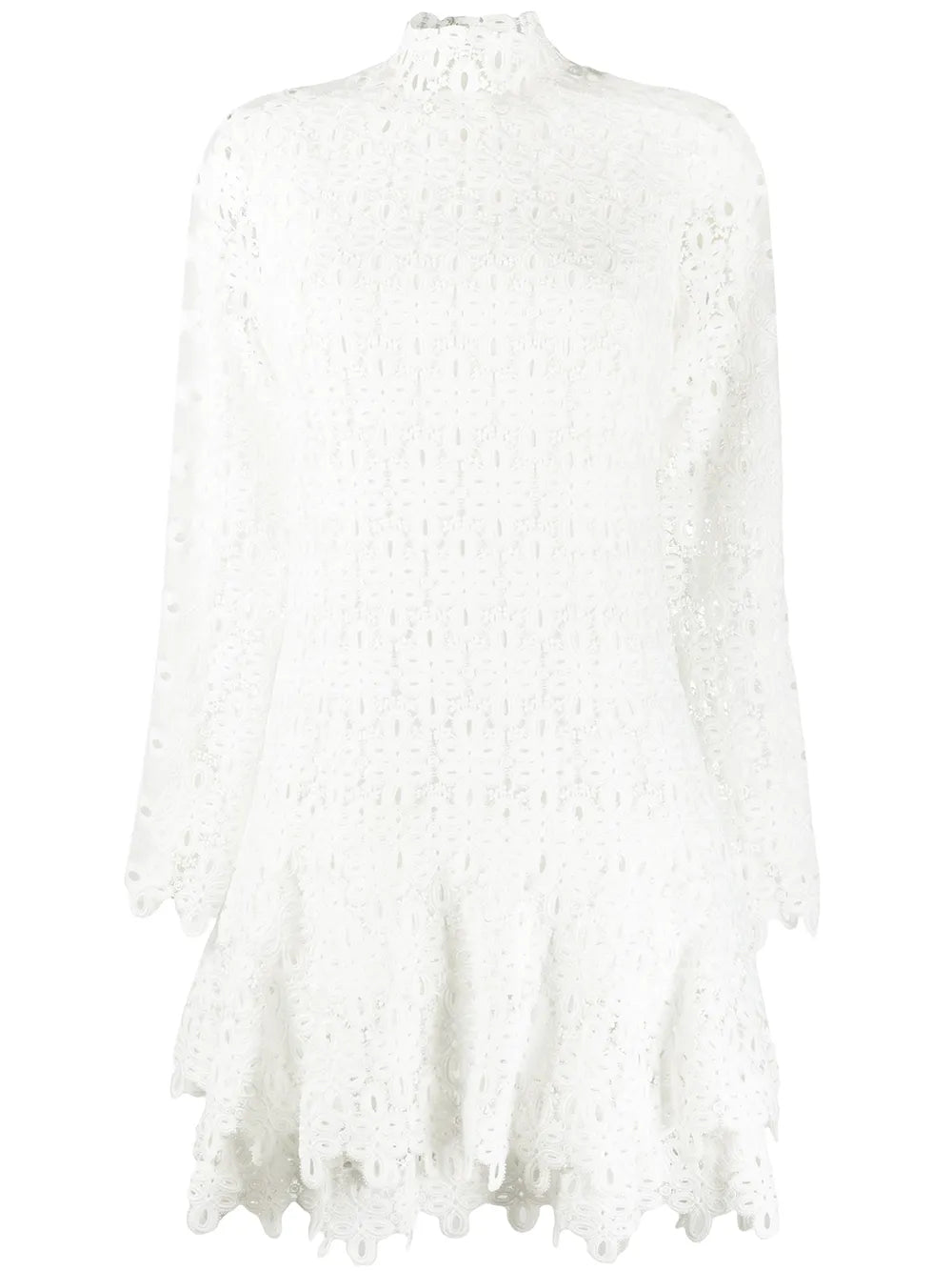 Geometric-Lace Tiered Mini Dress
