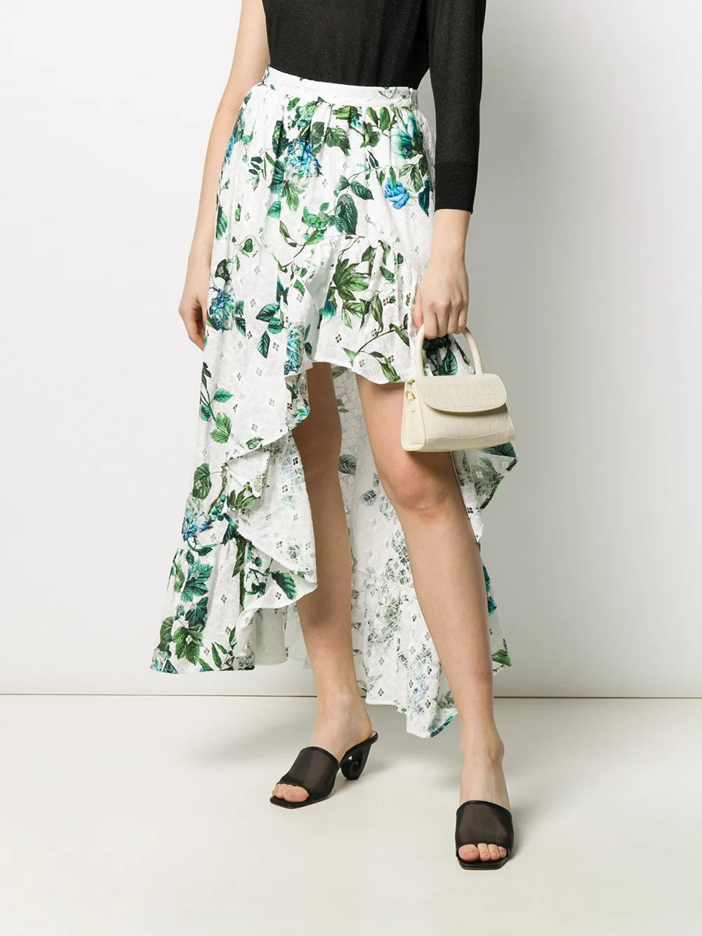 Asymmetric Ruffled Floral Print Skirt