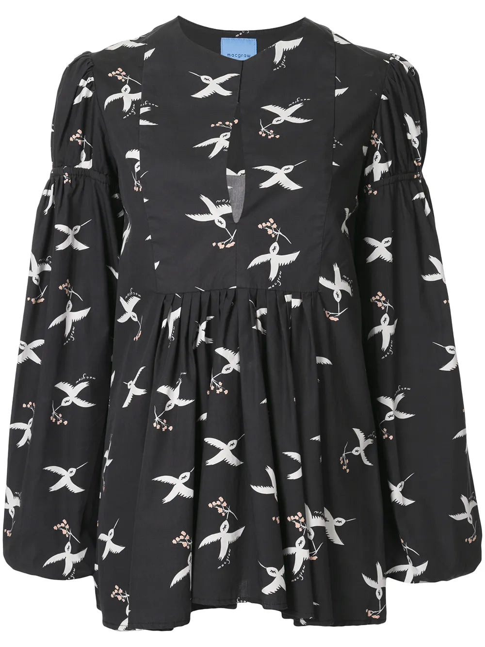 Bird Print Puff Sleeve Blouse