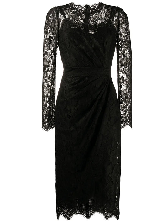 Galloon-Lace Wrap Midi Dress