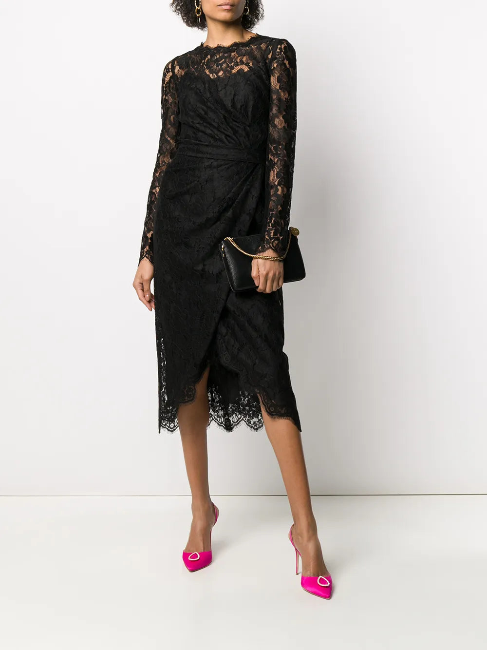 Galloon-Lace Wrap Midi Dress