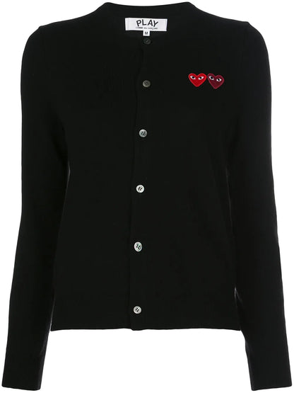 Double Heart-Patch Knit Cardigan