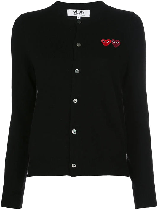 Double Heart-Patch Knit Cardigan