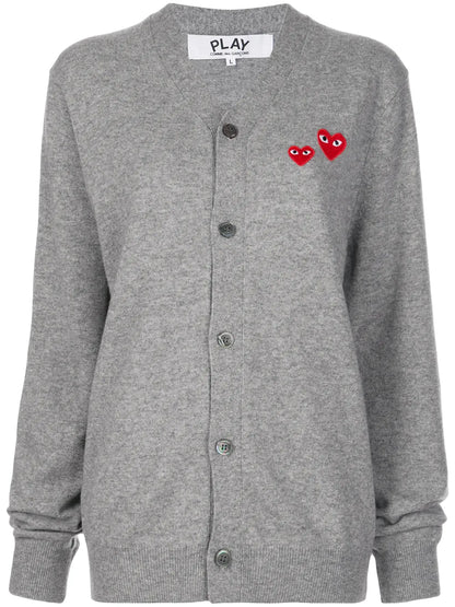 Double Heart-Patch Knit Cardigan